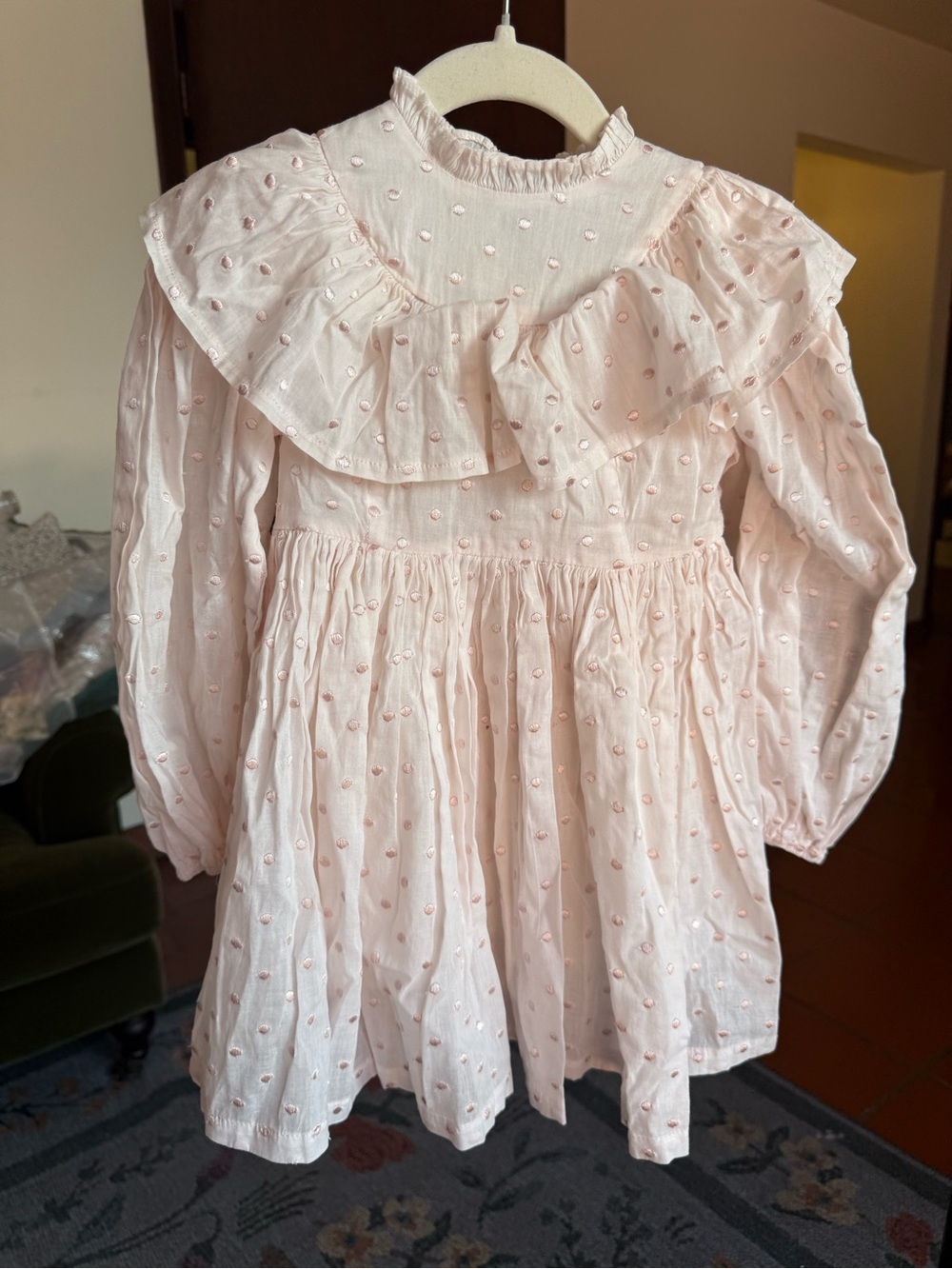 Girls' Light Pink Ruffle Long-Sleeve Dress